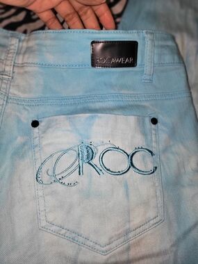 Rocawear Men's Light Blue Tie-Dye Jeans - ROC Embroidered Pocket